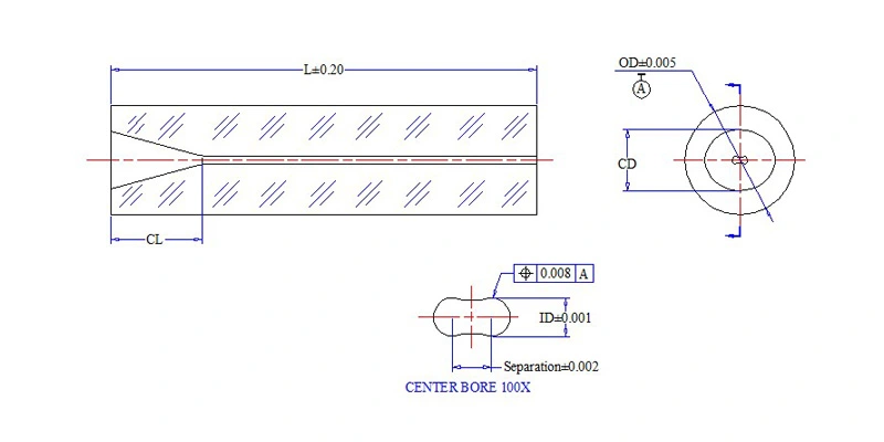 Dimension Drawing of DG Quartz Capillaries