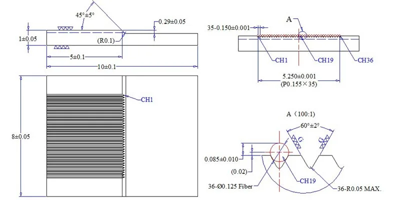 Dimension Drawing of Customized V-Grooves