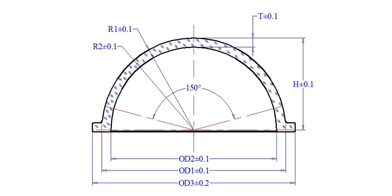 Dimension Drawing of Domes With Flange